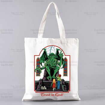 Τσάντα αγορών Cthulhu Lovecraft Halloween Occult Shopper Eco Canvas Cotton Octopus Horror Shopper Bolsas De Tela Bag Shopping