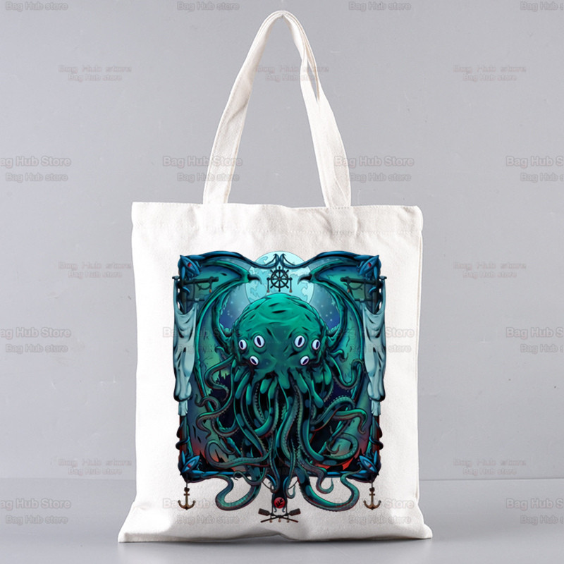 Cthulhu Lovecraft Shopping torba Halloween Occult Shopper Eco Canvas Pamuk Octopus Horror Shopper Bolsas De Tela Bag Shopping