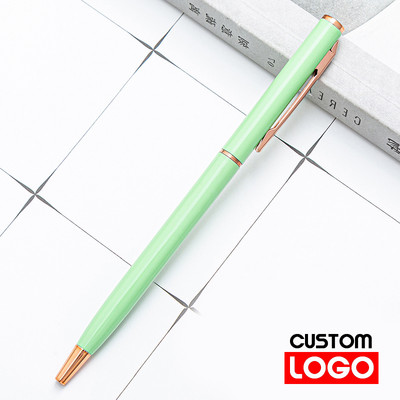 Nova metalna kemijska olovka, olovka od ružičastog zlata, prilagođeni logotip, reklamna kemijska olovka s ugraviranim nazivom Školski i uredski pribor