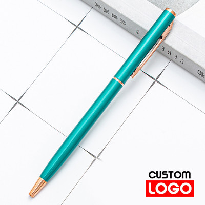 Nova metalna kemijska olovka, olovka od ružičastog zlata, prilagođeni logotip, reklamna kemijska olovka s ugraviranim nazivom Školski i uredski pribor