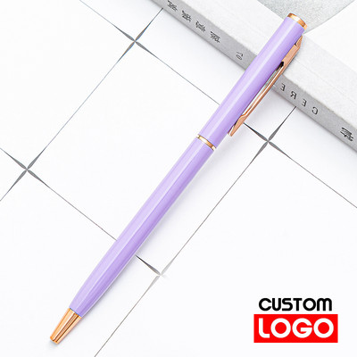 Nova metalna kemijska olovka, olovka od ružičastog zlata, prilagođeni logotip, reklamna kemijska olovka s ugraviranim nazivom Školski i uredski pribor