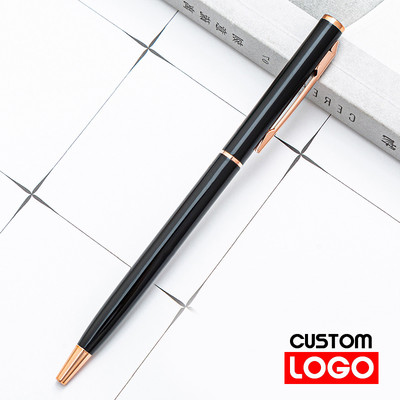 Nova metalna kemijska olovka, olovka od ružičastog zlata, prilagođeni logotip, reklamna kemijska olovka s ugraviranim nazivom Školski i uredski pribor