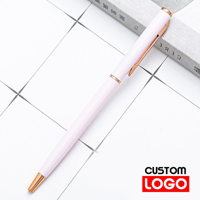 Nova metalna kemijska olovka, olovka od ružičastog zlata, prilagođeni logotip, reklamna kemijska olovka s ugraviranim nazivom Školski i uredski pribor