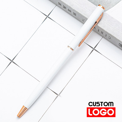 Nova metalna kemijska olovka, olovka od ružičastog zlata, prilagođeni logotip, reklamna kemijska olovka s ugraviranim nazivom Školski i uredski pribor