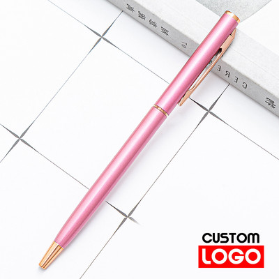 Nova metalna kemijska olovka, olovka od ružičastog zlata, prilagođeni logotip, reklamna kemijska olovka s ugraviranim nazivom Školski i uredski pribor