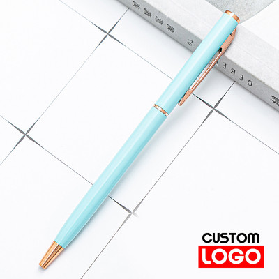 Nova metalna kemijska olovka, olovka od ružičastog zlata, prilagođeni logotip, reklamna kemijska olovka s ugraviranim nazivom Školski i uredski pribor