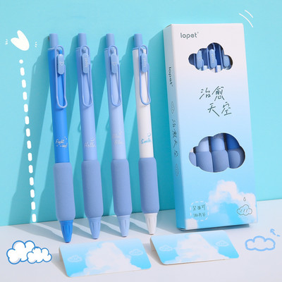 4db Blue Sky Gel toll szett, puha érintéssel tartó 0,5 mm-es golyóstollú fekete színű tinta irodai iskolai íráshoz F7359