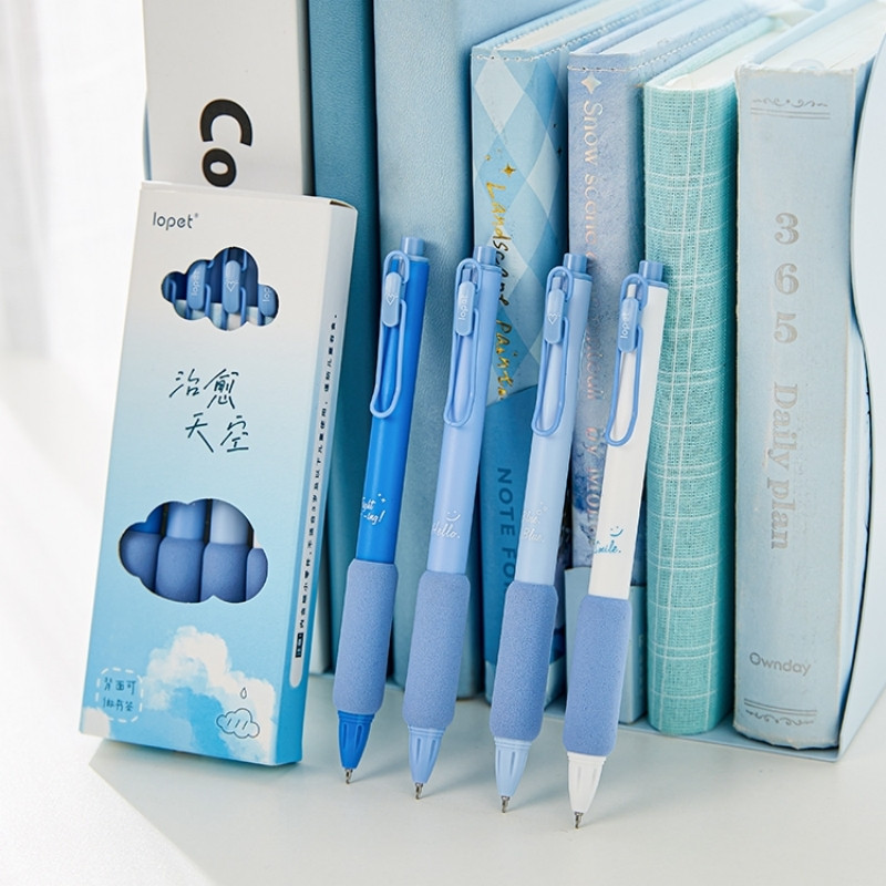 4 τεμ Blue Sky Gel στυλό Σετ Soft Touch Holding 0,5mm Ballpoint Black Color Ink for Writing Office School F7359