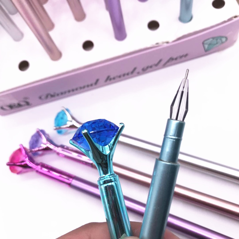 1kom nova centralna olovka s dijamantnom glavom u boji Vjenčani prsten Uredska plastična biserna olovka Plava Ljubičasta Ružičasta Srebrna
