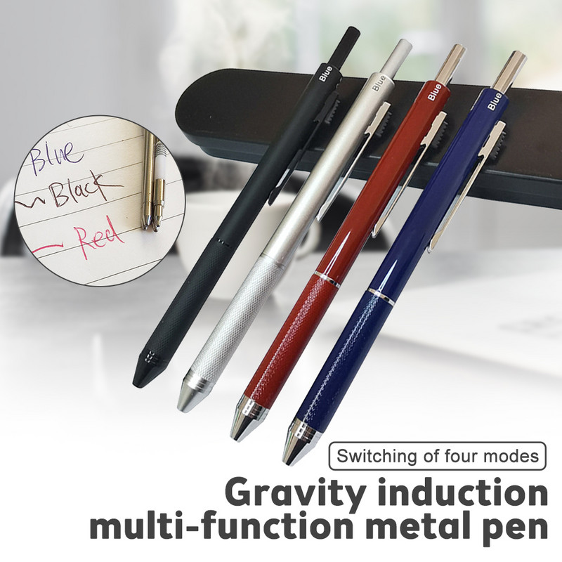 Noua tehnologie Senzor de gravitate 4 în 1 Pix multicolor Pix multifuncțional din metal 3 culori Reumplere cu bilă și mine de creion