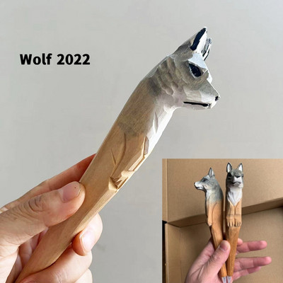 Drvorezbarska životinjska olovka Ručno izrađena drvena umjetnička crna gel olovka za pisanje Ukras s potpisom Uredski poklon za školu F029