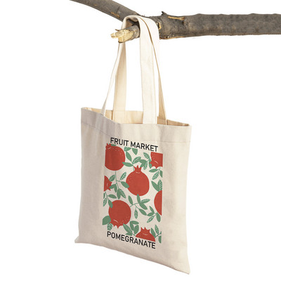 Augļu tirgus Ķiršu Citronu Bumbieru Banānu Apelsīnu Sievietēm Pircēju Somas Bagāžas soma Audekls Augu Ceļojumi Plecu rokassomiņa Iepirkumu soma