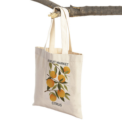 Augļu tirgus Ķiršu Citronu Bumbieru Banānu Apelsīnu Sievietēm Pircēju Somas Bagāžas soma Audekls Augu Ceļojumi Plecu rokassomiņa Iepirkumu soma