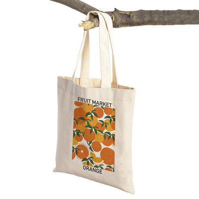 Augļu tirgus Ķiršu Citronu Bumbieru Banānu Apelsīnu Sievietēm Pircēju Somas Bagāžas soma Audekls Augu Ceļojumi Plecu rokassomiņa Iepirkumu soma