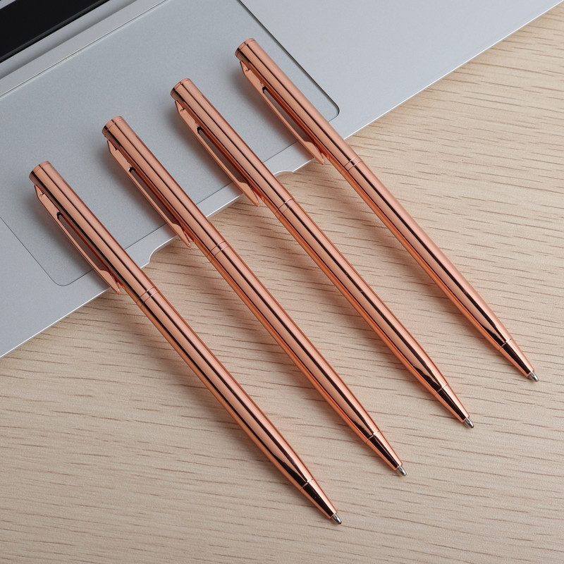 2/20 vnt Rose Gold tušinukai, nerūdijančio plieno rankenos, strypai, besisukantys metaliniai rutuliniai rašikliai, skirti mokyklos raštinės reikmenims, juodai mėlynai