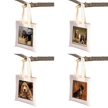 Basset Hound Dog Canvas Women Lady Tote Handbag Πτυσσόμενες Τσάντες αγορών για σούπερ μάρκετ Χαριτωμένο κατοικίδιο ζώο Casual Travel Τσάντα αγορών