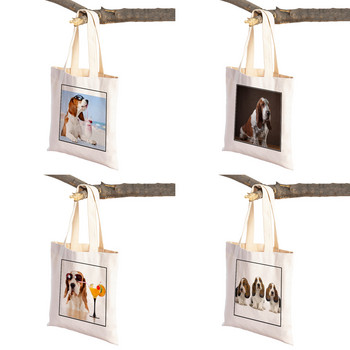 Basset Hound Dog Canvas Women Lady Tote Handbag Πτυσσόμενες Τσάντες αγορών για σούπερ μάρκετ Χαριτωμένο κατοικίδιο ζώο Casual Travel Τσάντα αγορών