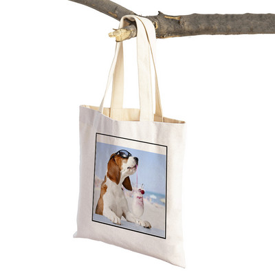 Basets, suns audekls sievietēm Sieviešu rokassomiņa Salokāma lielveikalu pircēju somas Jauki mājdzīvnieki, ikdienas ceļojumu iepirkumu soma