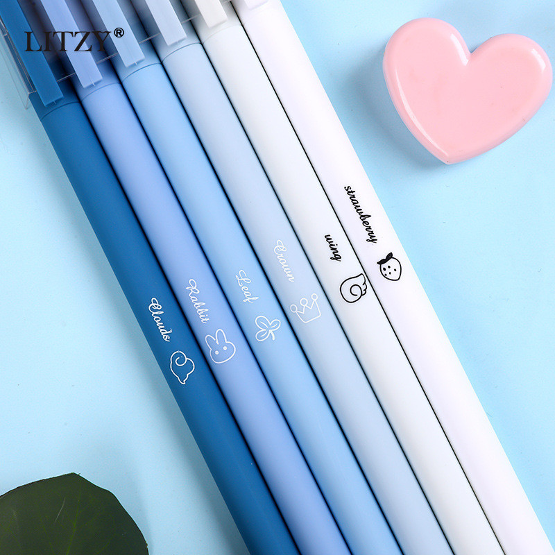 6gab./iepakojumā 0,5 mm maza svaigi melna tintes karikatūra gēla pildspalva Biroja piederumi Kancelejas piederumi Studentu rakstīšanai neitrāla pildspalva