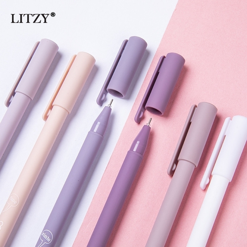 6gab./iepakojumā 0,5 mm maza svaigi melna tintes karikatūra gēla pildspalva Biroja piederumi Kancelejas piederumi Studentu rakstīšanai neitrāla pildspalva