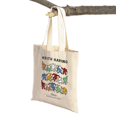 Kīta mākslas izstādes plakāti Abstrakti Smieklīgi Figūra Sieviešu iepirkumu maisiņi Atkārtoti lietojami abpusēji apdruka Ikdienišķa audekla iepirkšanās soma Tote