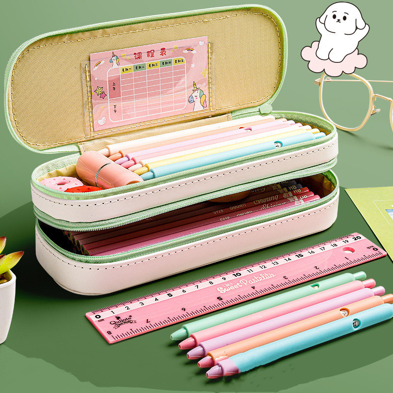 Plátenné peračník s dvojitou kockou, roztomilá písacia krabička, veľkokapacitné peračníky pre študentov, kawaii, školské potreby, darček