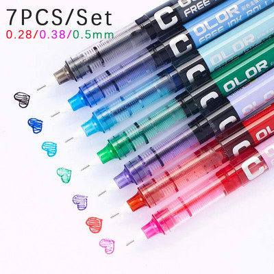 7 buc/set 0,28/0,38/0,5 mm stilou cu gel cu cerneală colorată, creativ, drept, tip lichid, pix colorat, rechizite școlare de birou