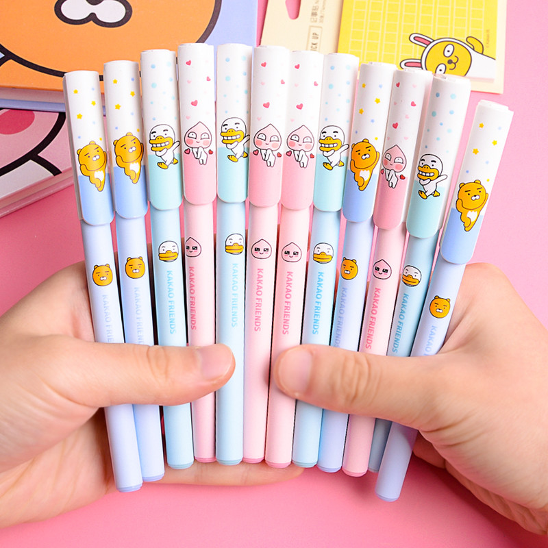 3/12 gab Kakao Friends gēla pildspalvas jauks karikatūras dizains 0,5 mm lodīšu melna krāsa tinte rakstīšanai biroja skola A7103