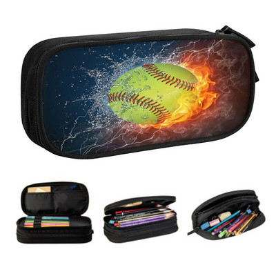 Προσαρμοσμένη μπάλα Softball Kawaii Μολυβοθήκη για κορίτσια αγόρια Μεγάλης χωρητικότητας Flame Baseball Pencil Box Σχολικά αξεσουάρ