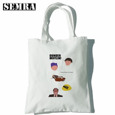 Biroja TV šovs Dunder Mifflin papīra uzņēmuma plecu audekla somas Lielas ietilpības koledžas Harajuku rokassomu sieviešu iepirkumu soma
