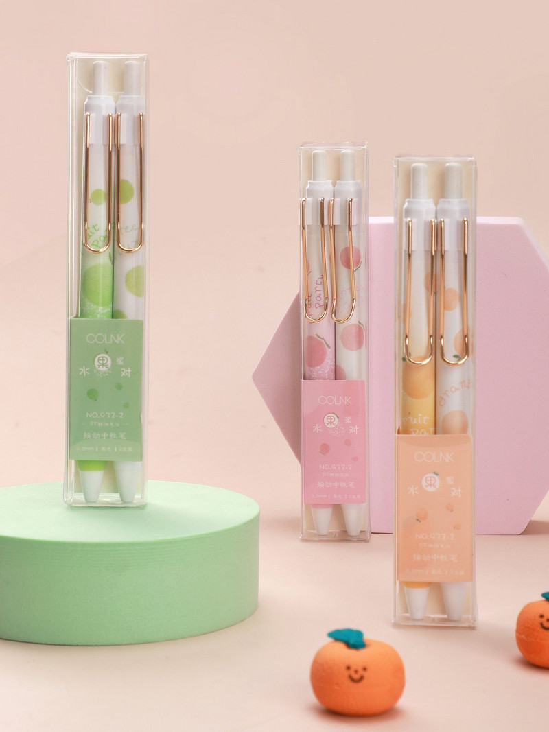 2kom Fruit Party gel olovke s tintom, breskvasto narančasto zelena, 0,5 mm kemijska olovka crne boje, pisaća olovka za uredske učenike A6288