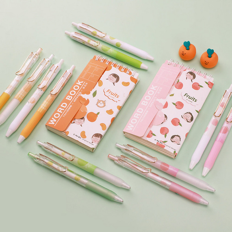 2kom Fruit Party gel olovke s tintom, breskvasto narančasto zelena, 0,5 mm kemijska olovka crne boje, pisaća olovka za uredske učenike A6288
