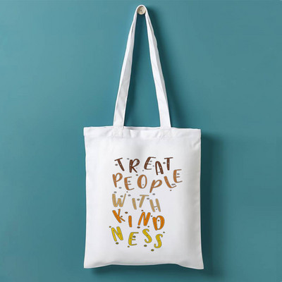 Vintage Fine Line Black Print Ženska platnena torba za kupnju Tretirajte ljude s ljubaznošću Eko Harajuku torbe za kupnju Letter