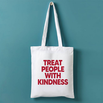 Vintage Fine Line Black Print Ženska platnena torba za kupnju Tretirajte ljude s ljubaznošću Eko Harajuku torbe za kupnju Letter