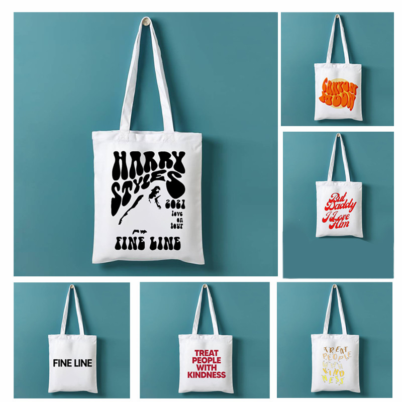 Vintage Fine Line Black Print Ženska platnena torba za kupnju Tretirajte ljude s ljubaznošću Eko Harajuku torbe za kupnju Letter