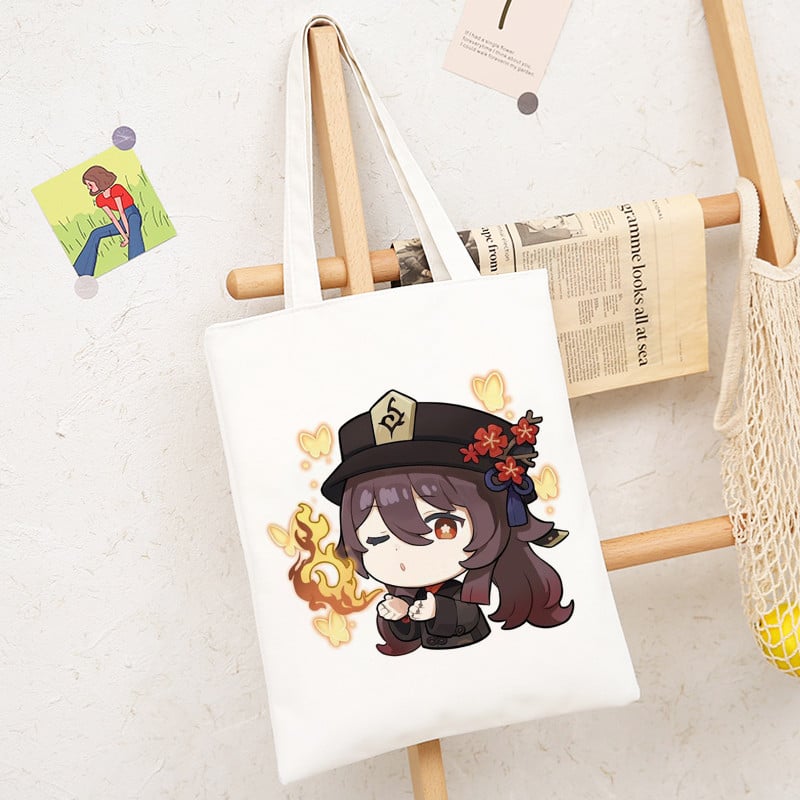 Genshin Impact Game Shoper Kawaii Somas Jauki multfilmu pircēju audekls Tote Bag Shopee Veikala pircēji Rokassomas Sieviešu iepirkumu soma