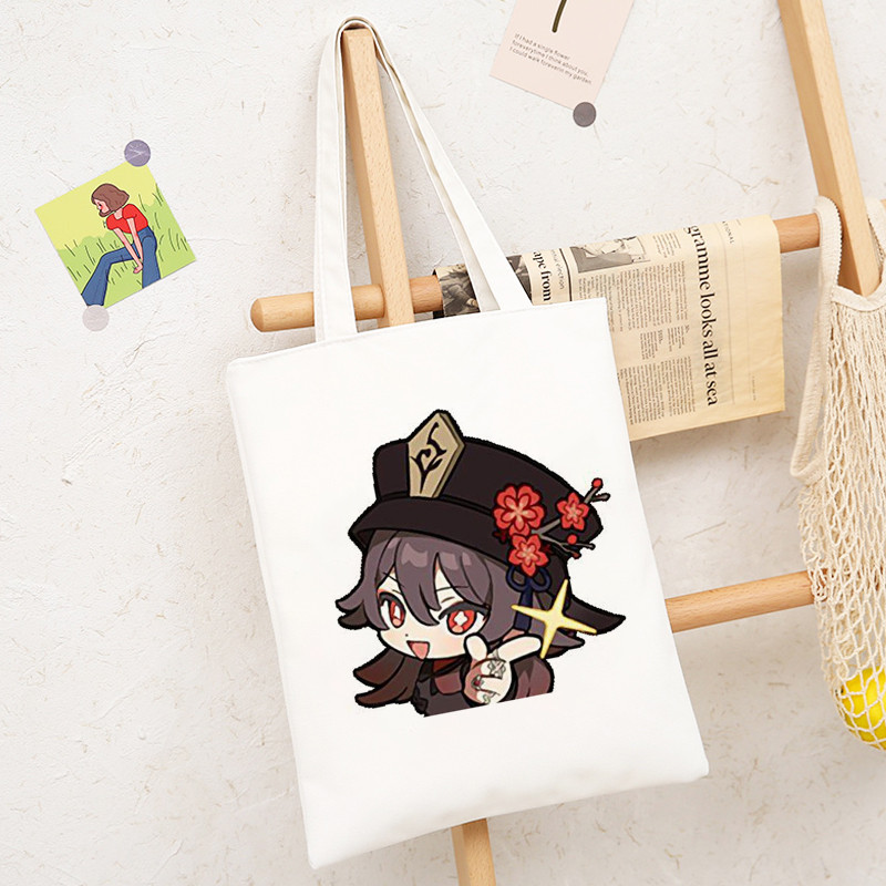 Genshin Impact Game Shoper Kawaii Somas Jauki multfilmu pircēju audekls Tote Bag Shopee Veikala pircēji Rokassomas Sieviešu iepirkumu soma