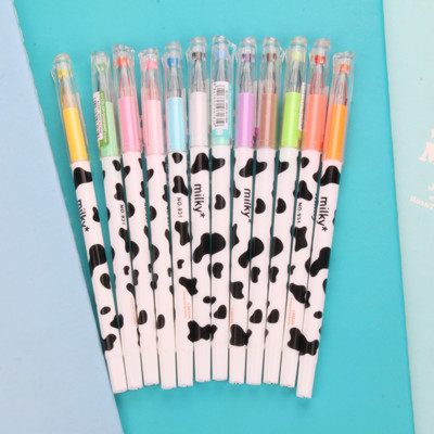 12 szín / tétel Színes tejes tehén mintás kreatív gyémántfejű vékony jelölőtoll rajz Scrapbooking tollak