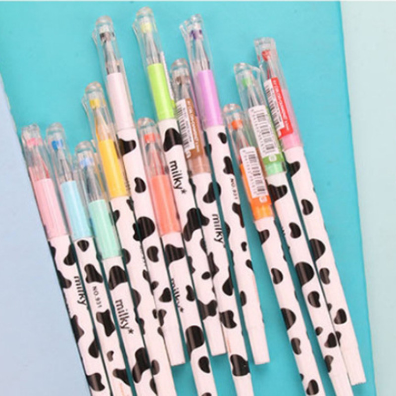 12 boja/lot Šareni uzorak kravljeg mlijeka, kreativne tanke markere s dijamantnom glavom, olovke za crtanje, spomenari