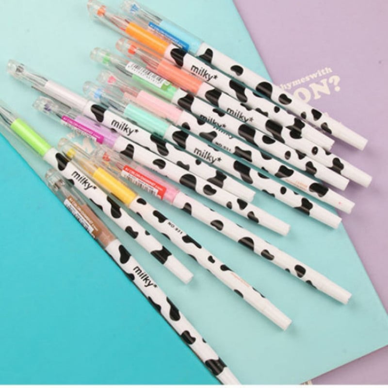 12 boja/lot Šareni uzorak kravljeg mlijeka, kreativne tanke markere s dijamantnom glavom, olovke za crtanje, spomenari