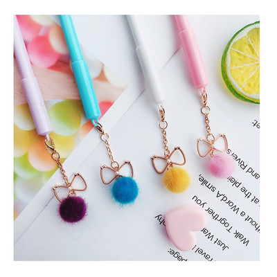 4 τμχ Κρεμαστό μελάνι Gel στυλό Lovely Bowknot Σετ Pom Pom Αλυσίδα 0,5mm Ballpoint Μαύρο Χρώμα Μελάνι Office School A6840