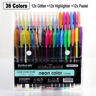 12/24/36/48 Neon színű szett csillogó fémes fluoreszcens kiemelő zselés toll művészethez Vázlat Festészet Rajz Gyerekek Graffiti Ajándék