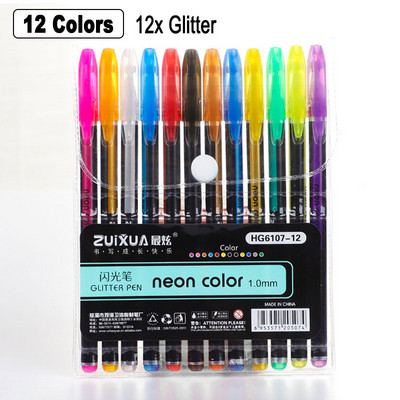 12/24/36/48 Neon színű szett csillogó fémes fluoreszcens kiemelő zselés toll művészethez Vázlat Festészet Rajz Gyerekek Graffiti Ajándék