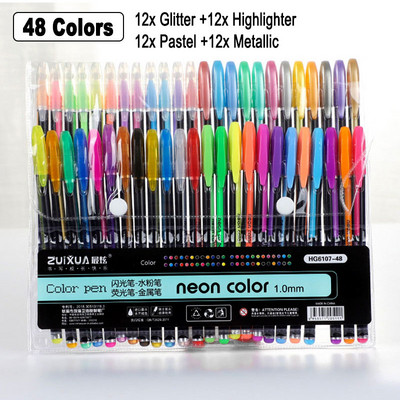 12/24/36/48 Neon színű szett csillogó fémes fluoreszcens kiemelő zselés toll művészethez Vázlat Festészet Rajz Gyerekek Graffiti Ajándék