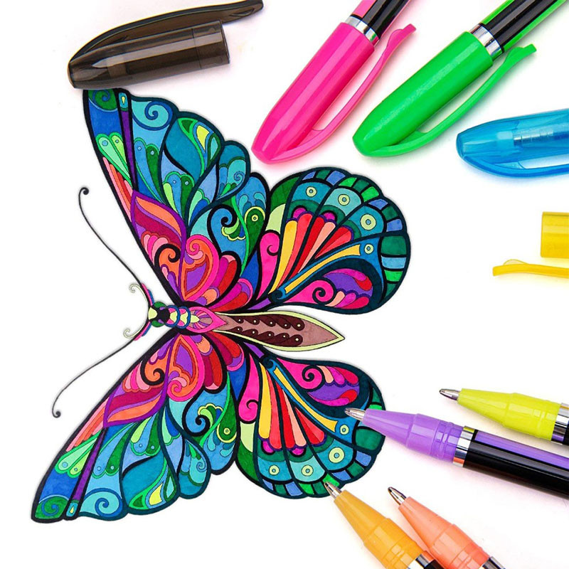 12/24/36/48 Neon színű szett csillogó fémes fluoreszcens kiemelő zselés toll művészethez Vázlat Festészet Rajz Gyerekek Graffiti Ajándék