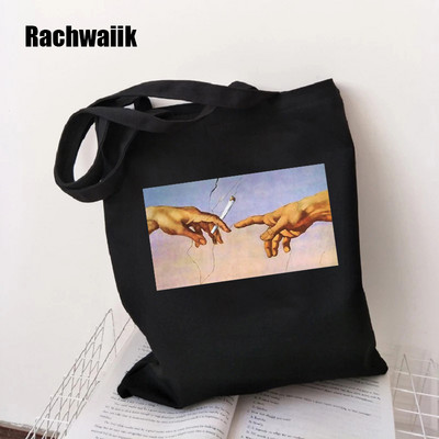 Geantă de cumpărături gotică Geanta de cumpărături Harajuku Geanta de umăr din pânză pentru femei Gotic feminin Punk amuzant Eco Capacitate mare Y2k