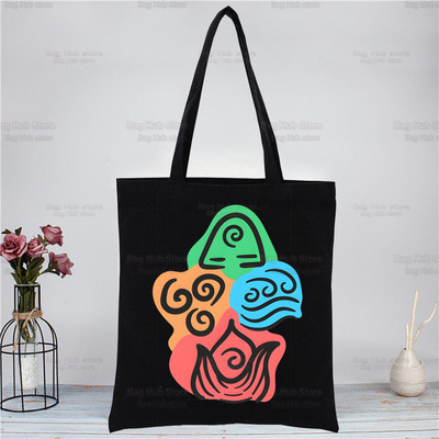 Iemiesojums The Last Airbender Melns Rokassomas Audekls Tote Bag Iepirkšanās Ūdens Zeme Fire Gaiss Plecu somas bolsas de tela