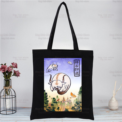 Iemiesojums The Last Airbender Melns Rokassomas Audekls Tote Bag Iepirkšanās Ūdens Zeme Fire Gaiss Plecu somas bolsas de tela