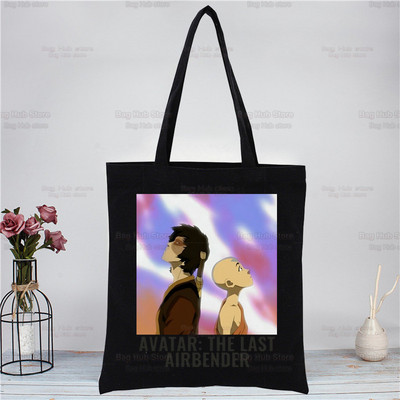 Iemiesojums The Last Airbender Melns Rokassomas Audekls Tote Bag Iepirkšanās Ūdens Zeme Fire Gaiss Plecu somas bolsas de tela