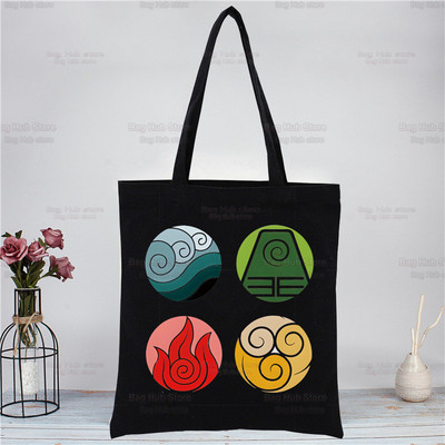 Iemiesojums The Last Airbender Melns Rokassomas Audekls Tote Bag Iepirkšanās Ūdens Zeme Fire Gaiss Plecu somas bolsas de tela